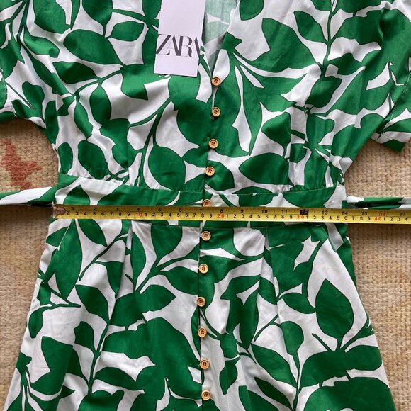 NWT ZARA Women's Belted Green & White Leaves Printed Long Midi Dress, Medium - Picture 10 of 13